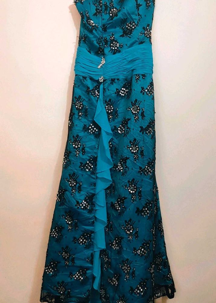 Cyan Color Stunning Embellished Gown 30 Bust