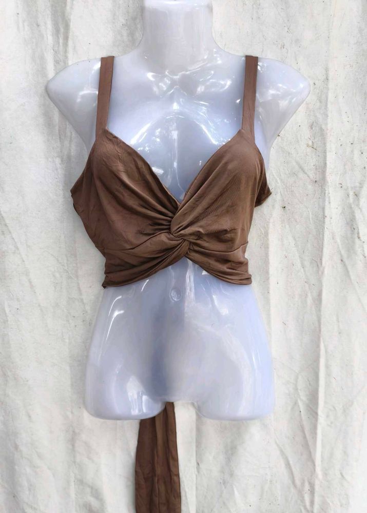 84209. Brown Twist Front Crop Top