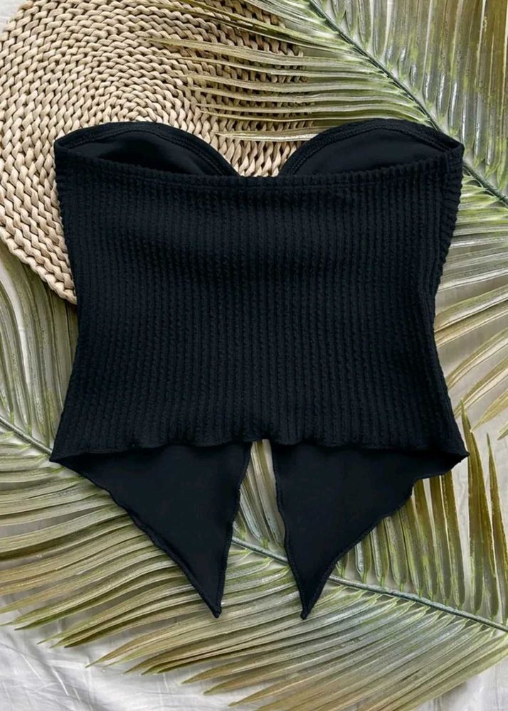 Chic Black Textured Bikini Top