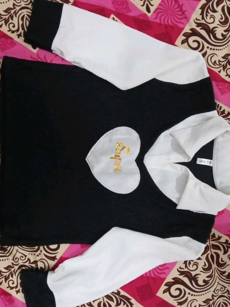 Chic Black and White Heart Top