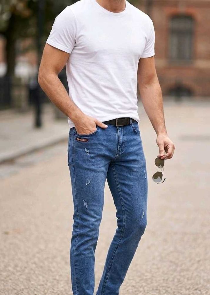 Men's Blue Distressed Denim Jeans