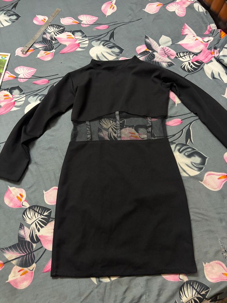 Chic Black Sheath Dress with Floral Waist