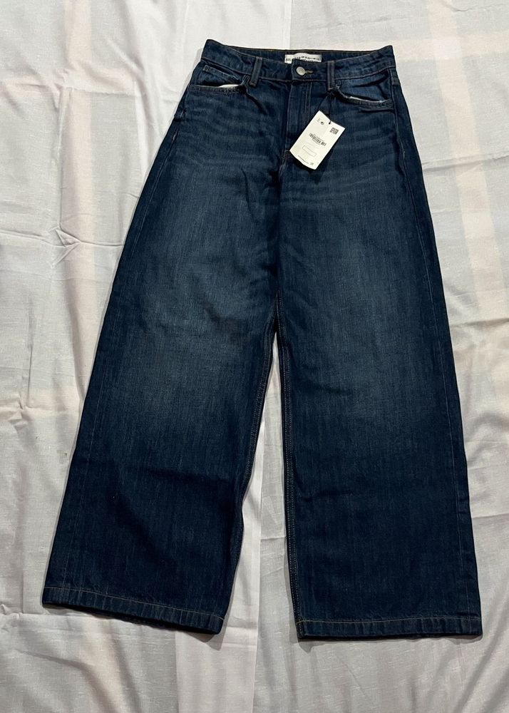Pull&amp;Bear Wide Leg Dark Wash Denim Jeans