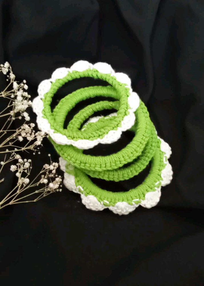 crochet bangles( white and green colour) + freebie