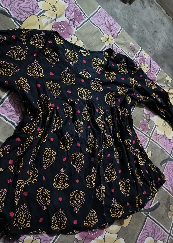 Printed Black short kurti