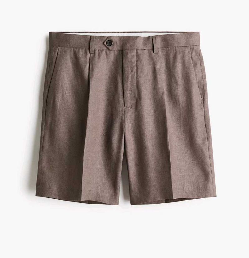 men's dark greige relaxed fit linen shorts