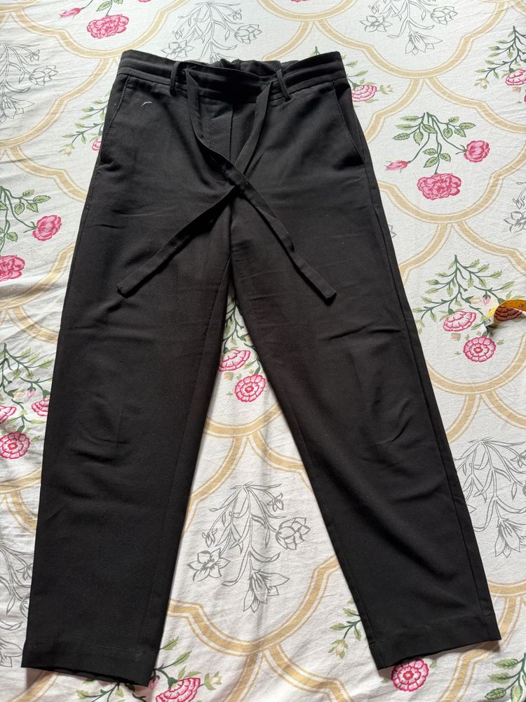 Black Tie-Waist Pants