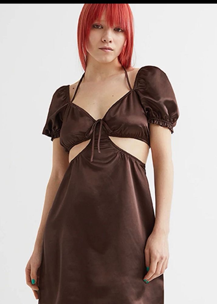 H&amp;m brown cut out dress