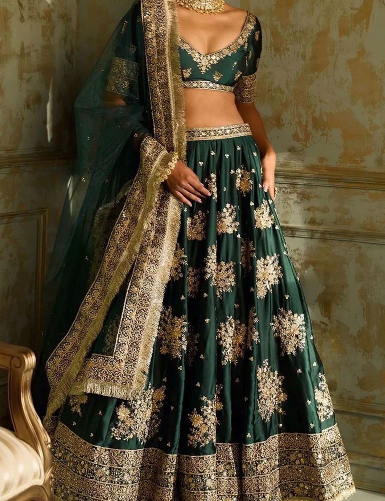 Emerald Green Embroidered Lehenga Set