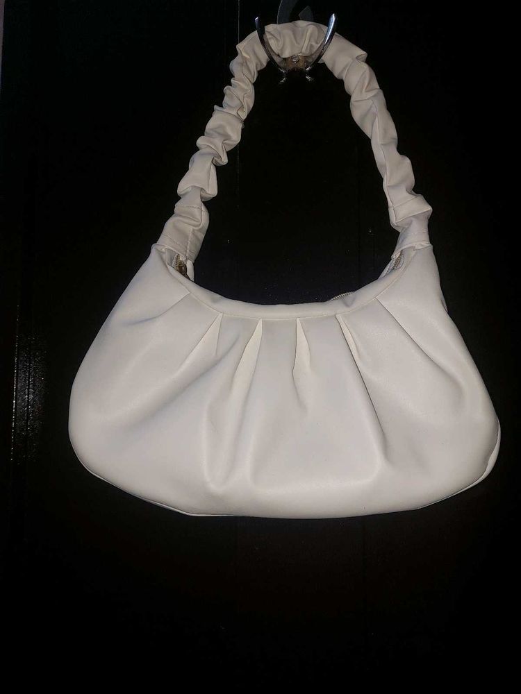 White Ruched Handle Shoulder Bag