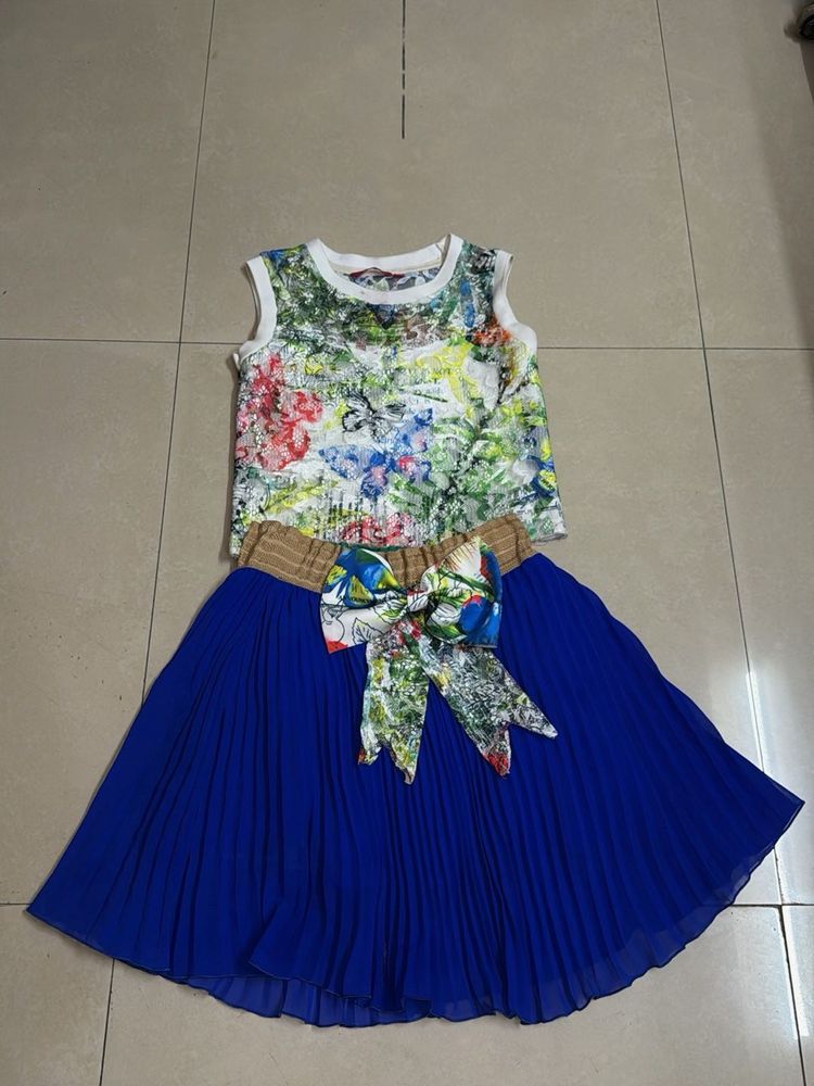 Girls' Butterfly Sleeveless Top &amp; Royal Blue Skirt