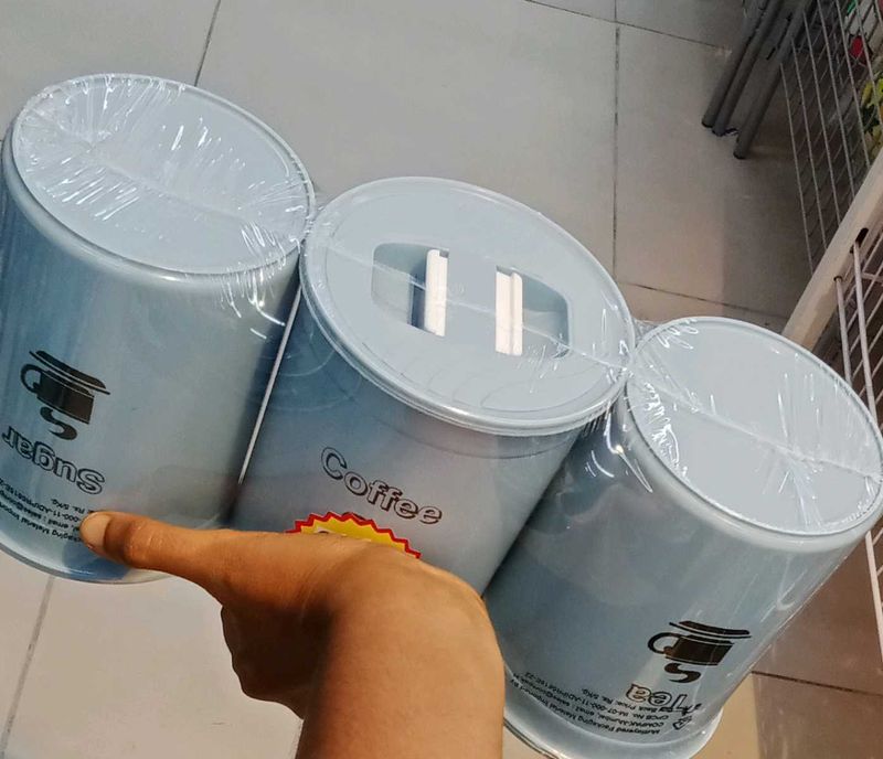 Set of 3 Blue Kitchen sugar tea coffee Storage Can