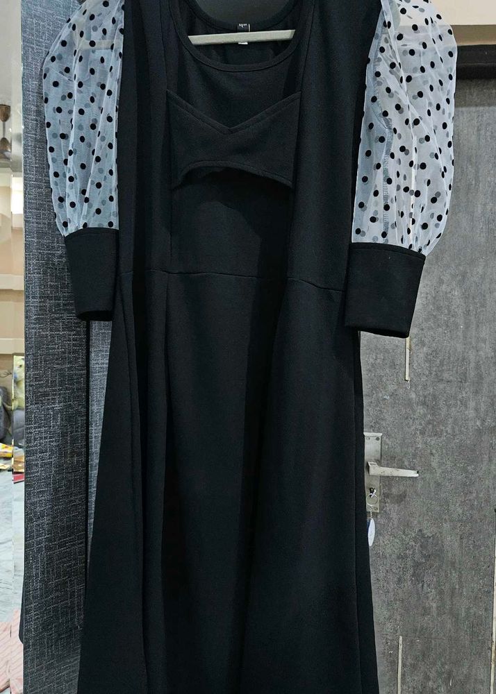 Black Polka Dot Sleeve Dress free panty
