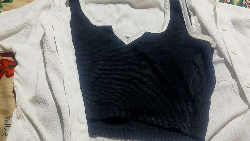 Black Cropped Tank Top and white full sleeve shirt