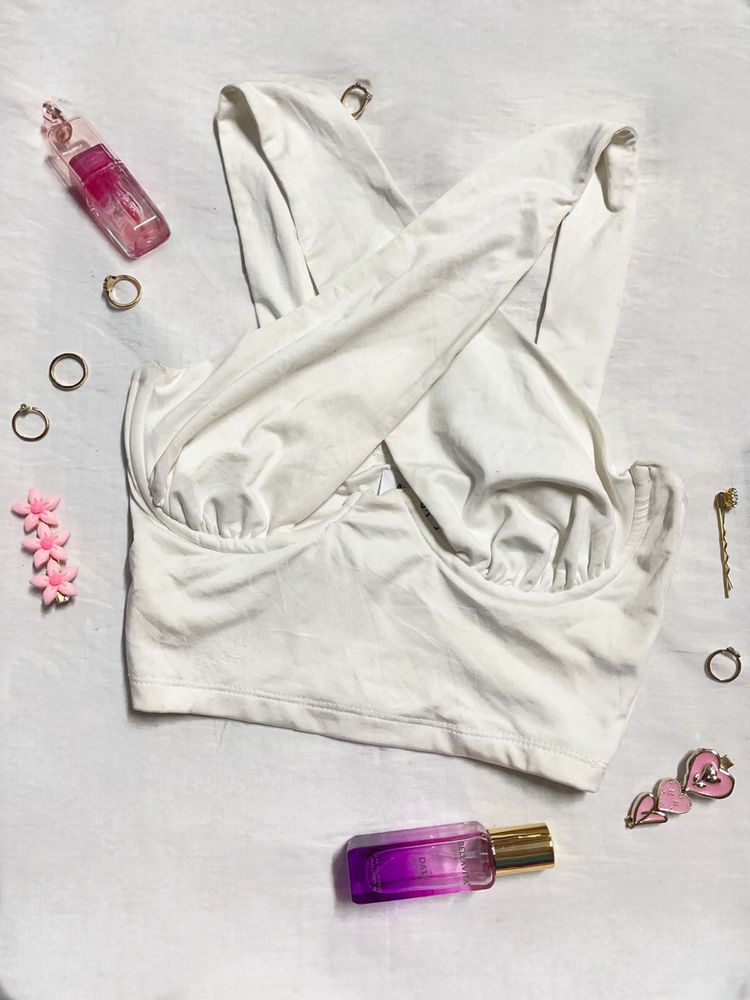 Chic White Criss-Cross Halter Top