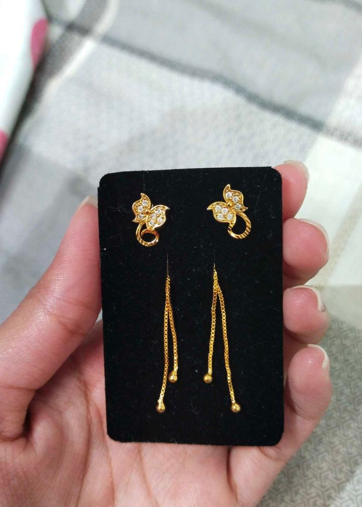 Gold Butterfly Drop Earrings with Stones