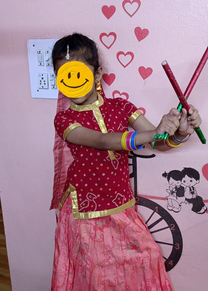 Bandhani Choli Lehenga &amp; 2 Dupatta