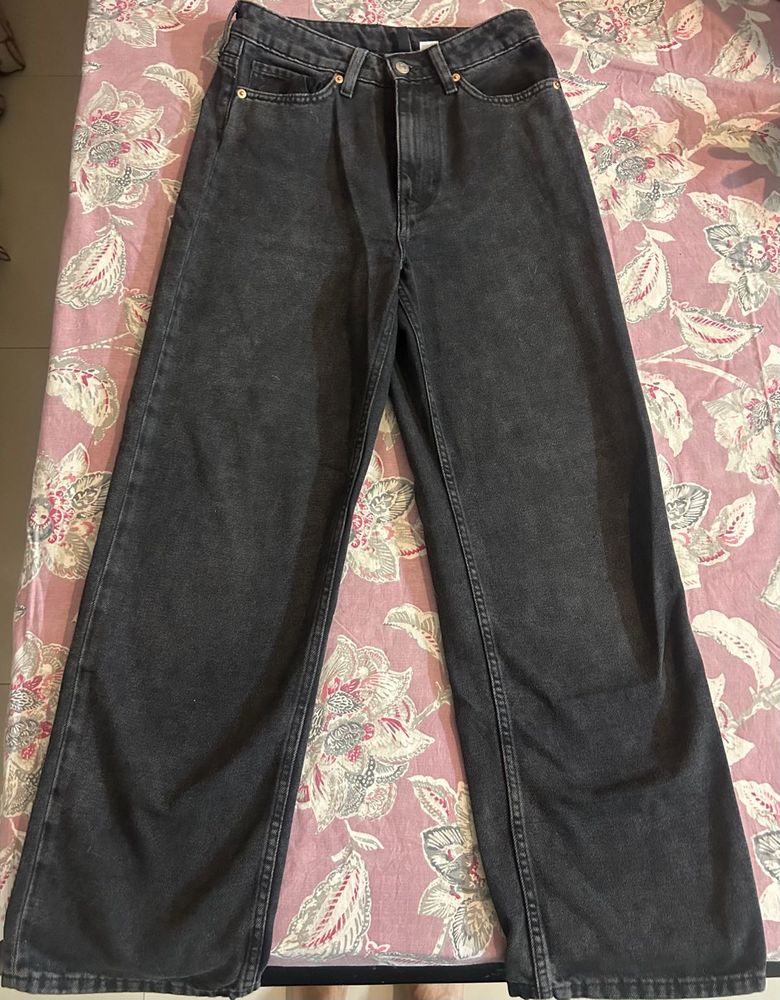 Wide Leg Black Denim Jeans