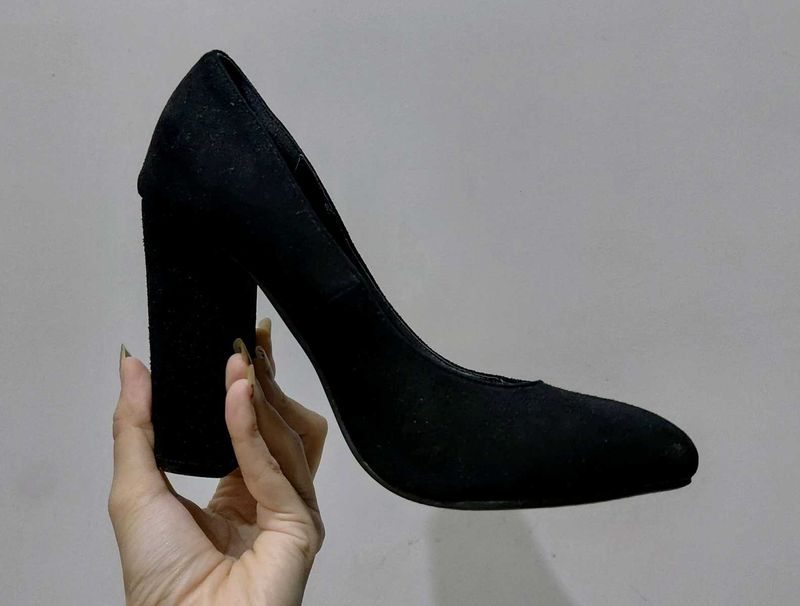 Classic Black Suede Block Heels