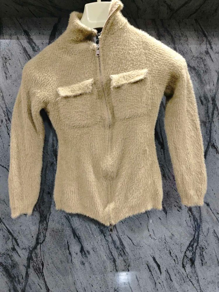 Cozy Fuzzy Zip-Up Sweater