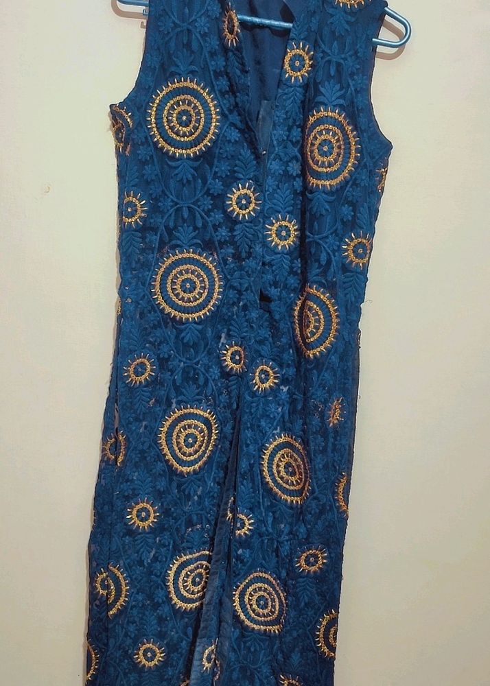 Navy Blue Designer Front Cut Kurti Tunics 34 Bust