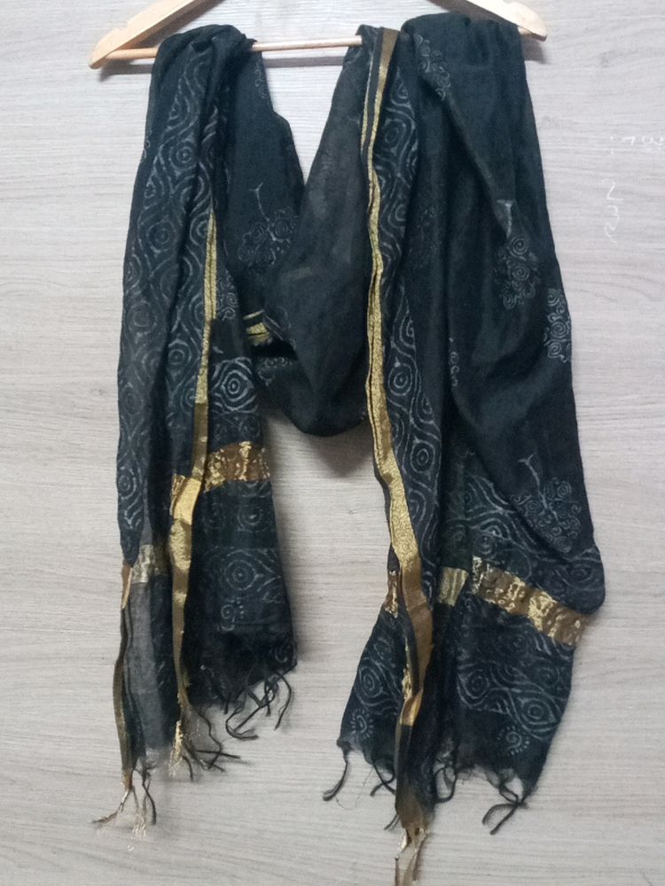 Black Dupatta With Gold Borders
