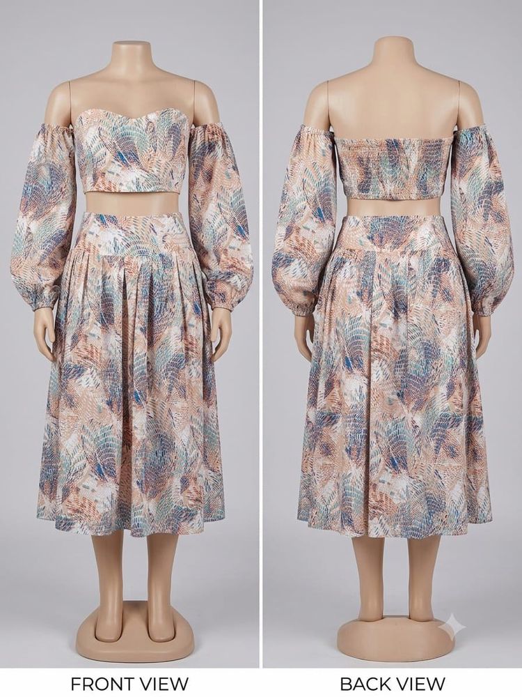 Boho Off-Shoulder Crop Top &amp; Skirt Set