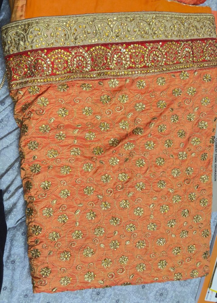 Embroidered Orange Silk Saree