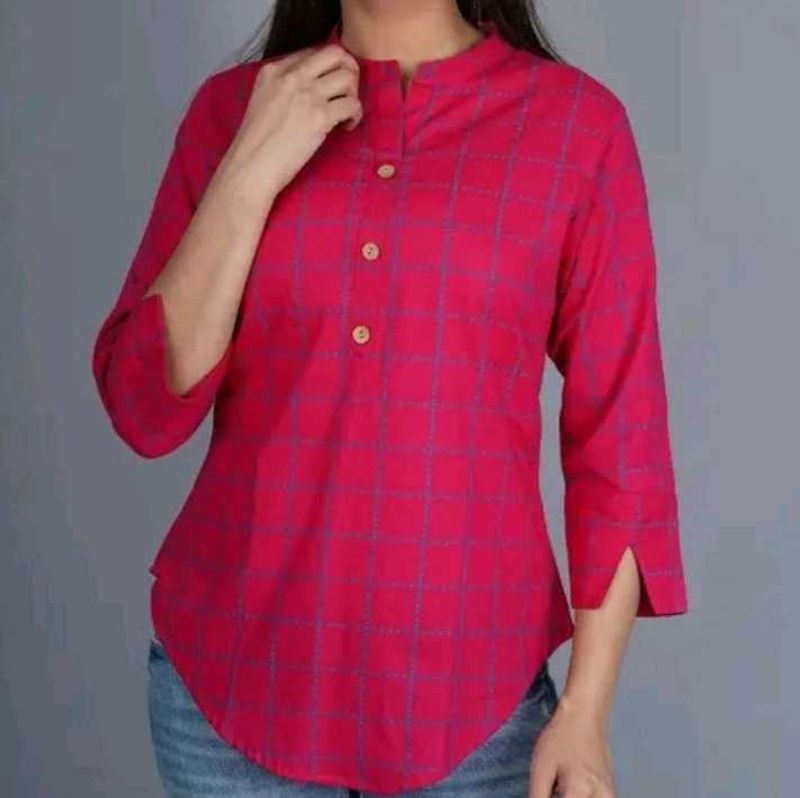 Stylish Pink Checkered Kurta Top