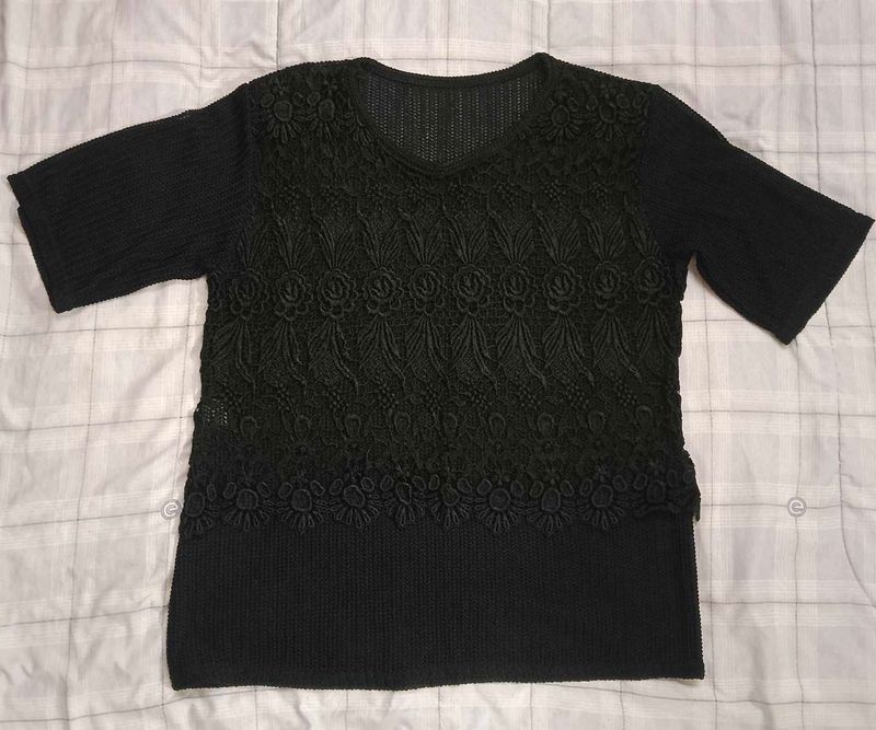 Elegant Black Lace Short Sleeve Top