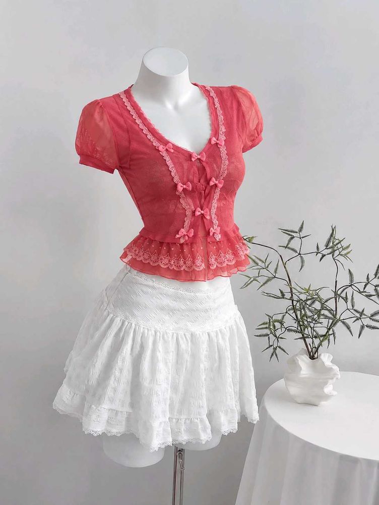 Sheer Ruffle &amp; Bow Top
