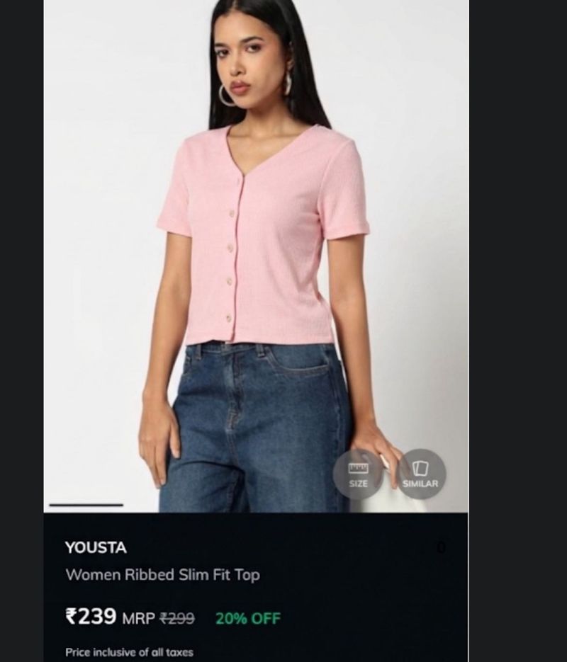 Pink Ribbed V-Neck Button-Up Top