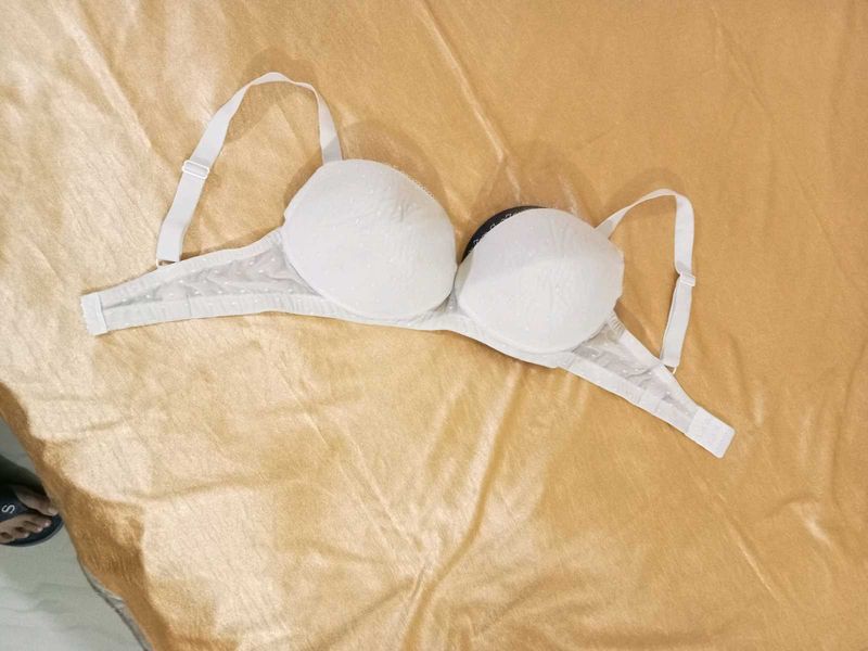 White Padded Bra with Lace Detail
