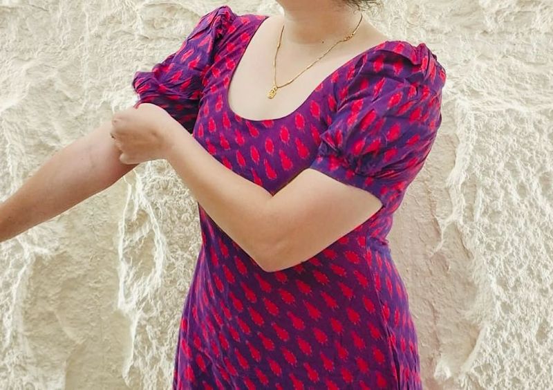 Purple &amp; Pink Printed Puff Sleeve Dress
