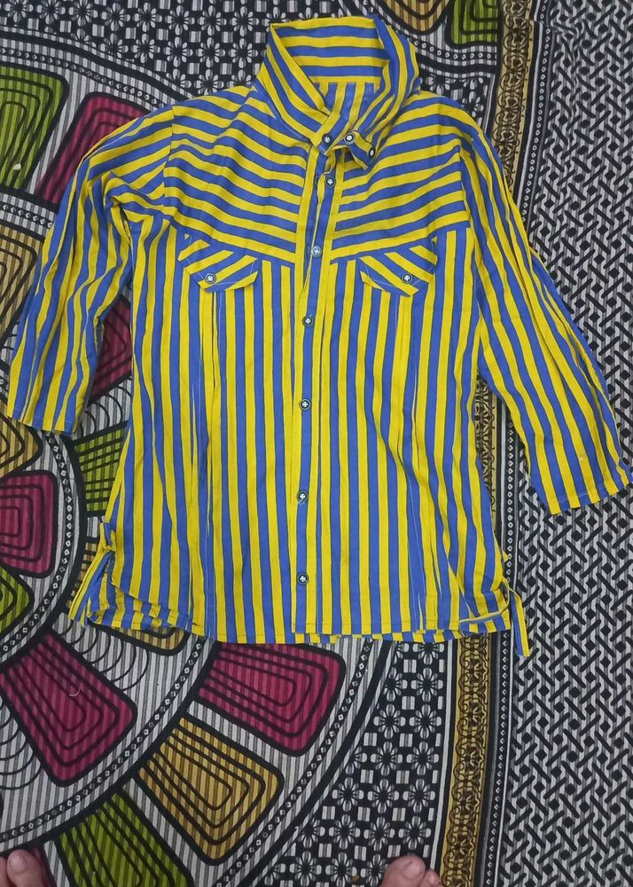 Girls Blue &amp; Yellow Striped Shirt