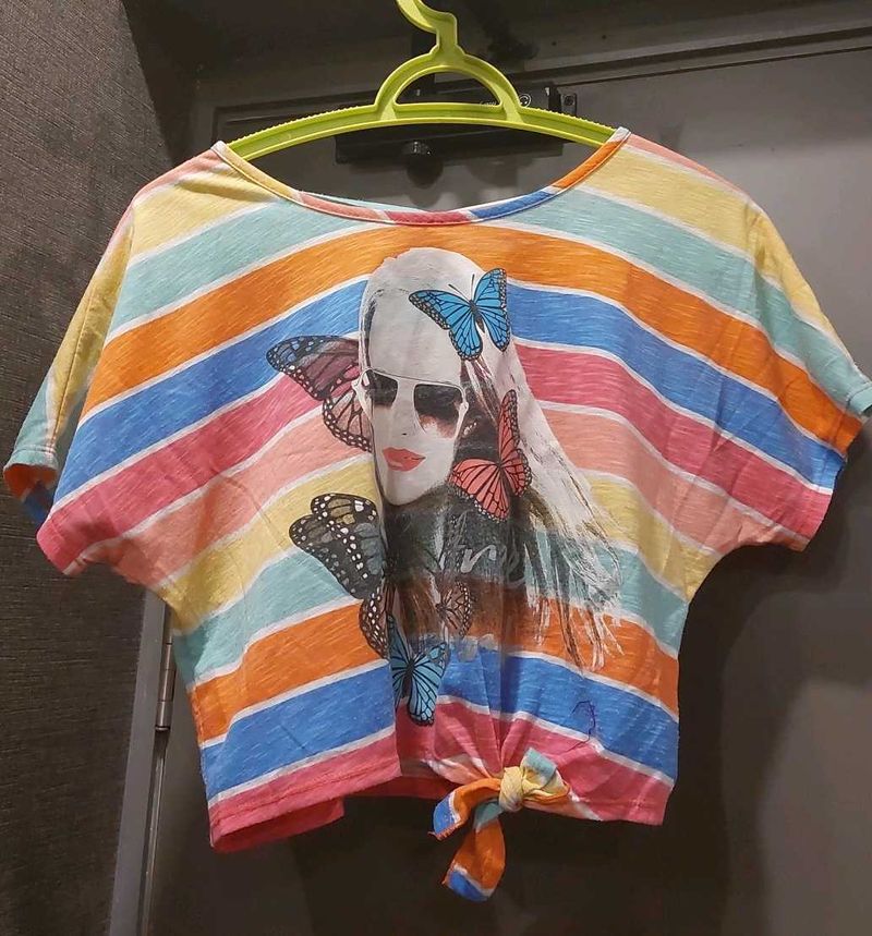Colorful Striped Butterfly Graphic Tee