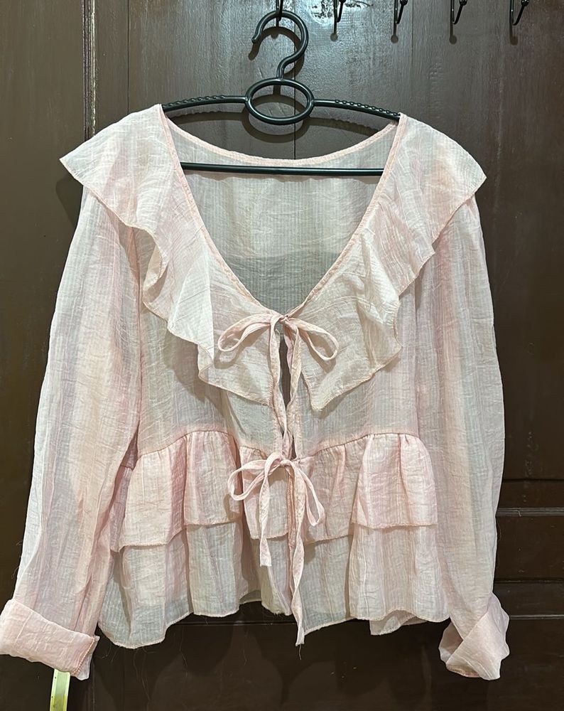Chic Pink Ruffled Tie-Up Top