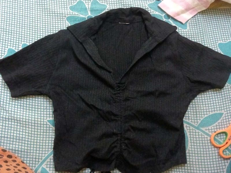 Stylish Black Collared Top
