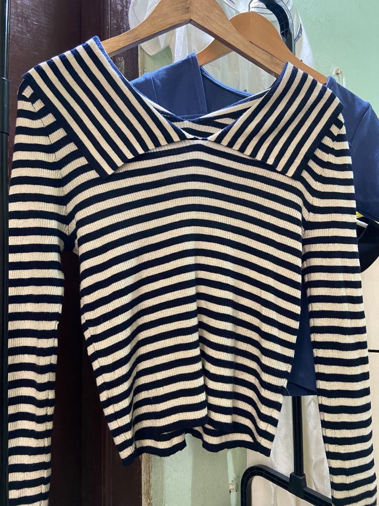 Striped Knit Long Sleeve Top