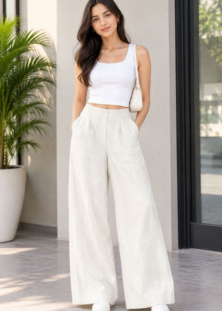 Cream Linen Palazzo Pants made in Italy