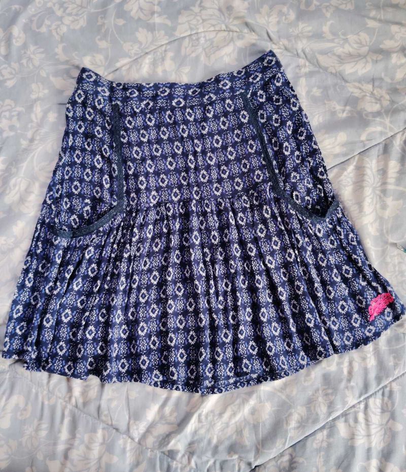 Boho Blue Print Mini Skirt