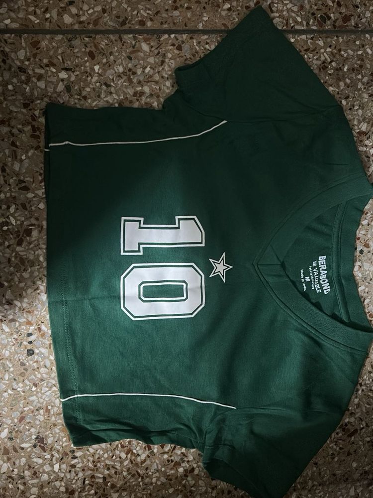 Green V-Neck crop Top with '10' Graphic