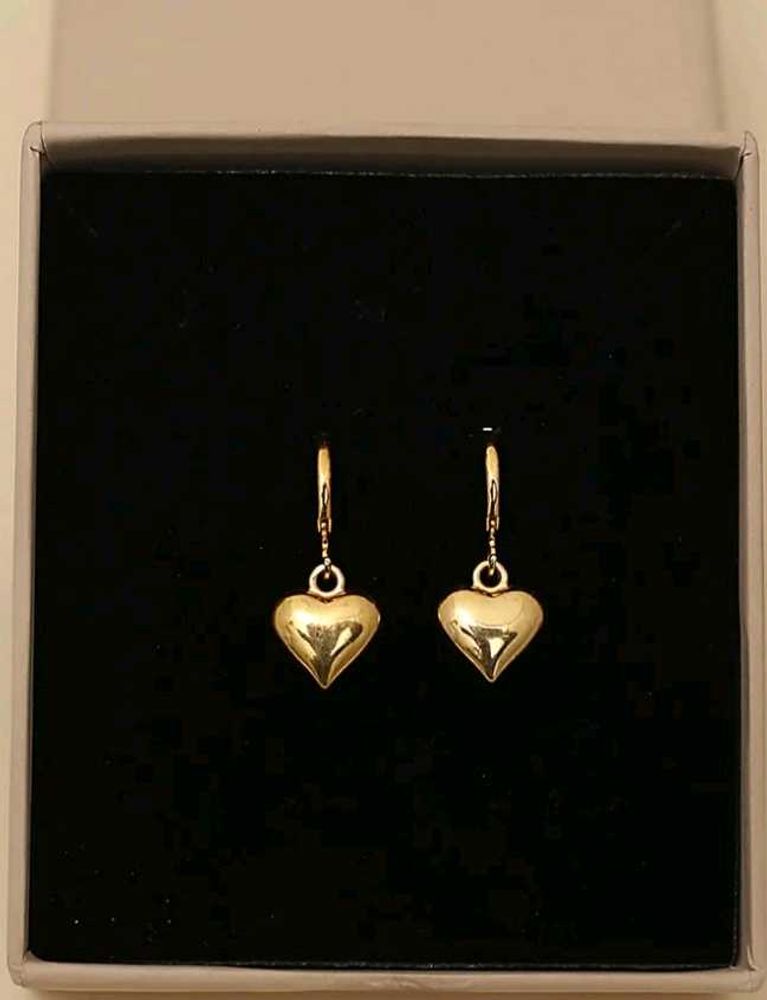 Gold Heart Dangle Earrings