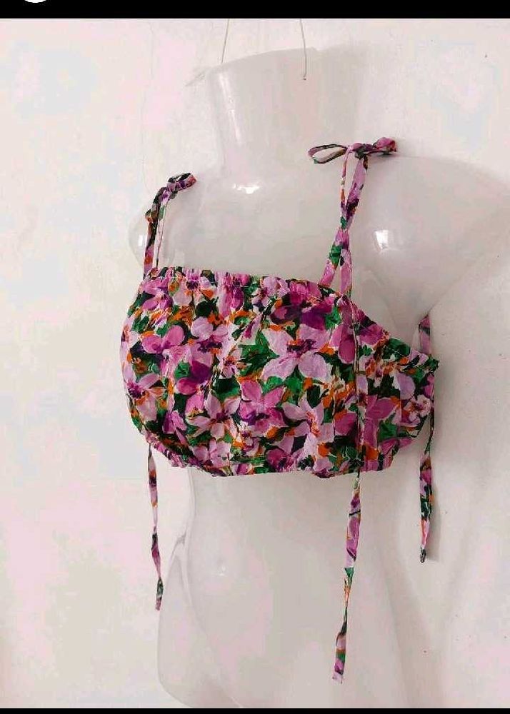 Floral Crop Top with Tie Straps