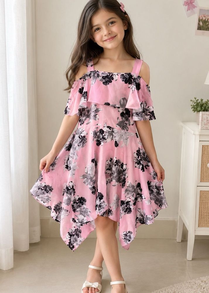 Chic Pink Floral Cold Shoulder Dress