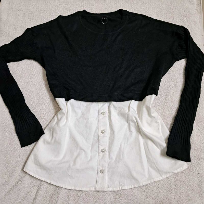 Korean Pinteresty Stylish Black &amp; White Knit Top