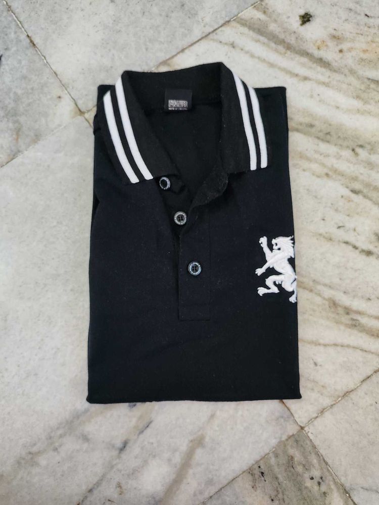 Men's Black Polo T-Shirt with Lion Logo