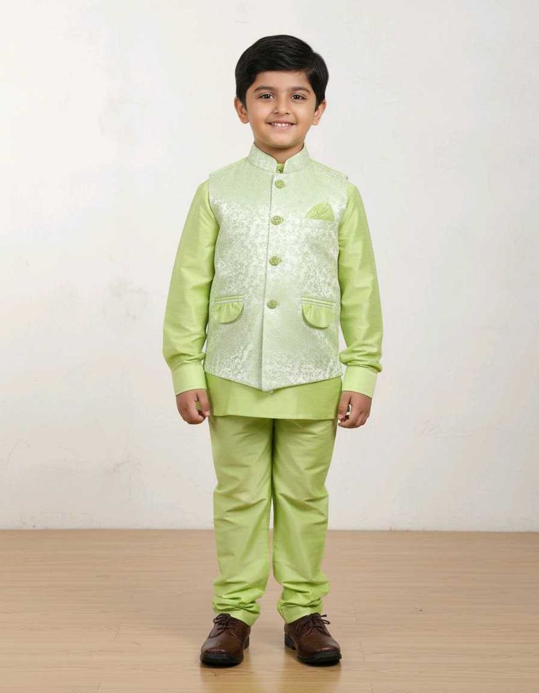 Festive Green Boys' Kurta Set