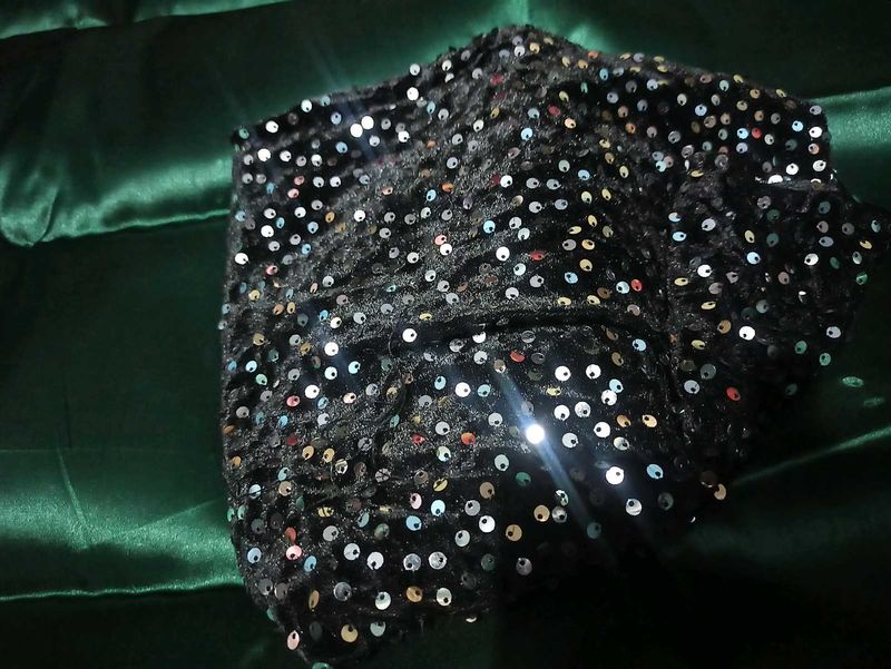 Sparkling Sequin Blouse with green saree