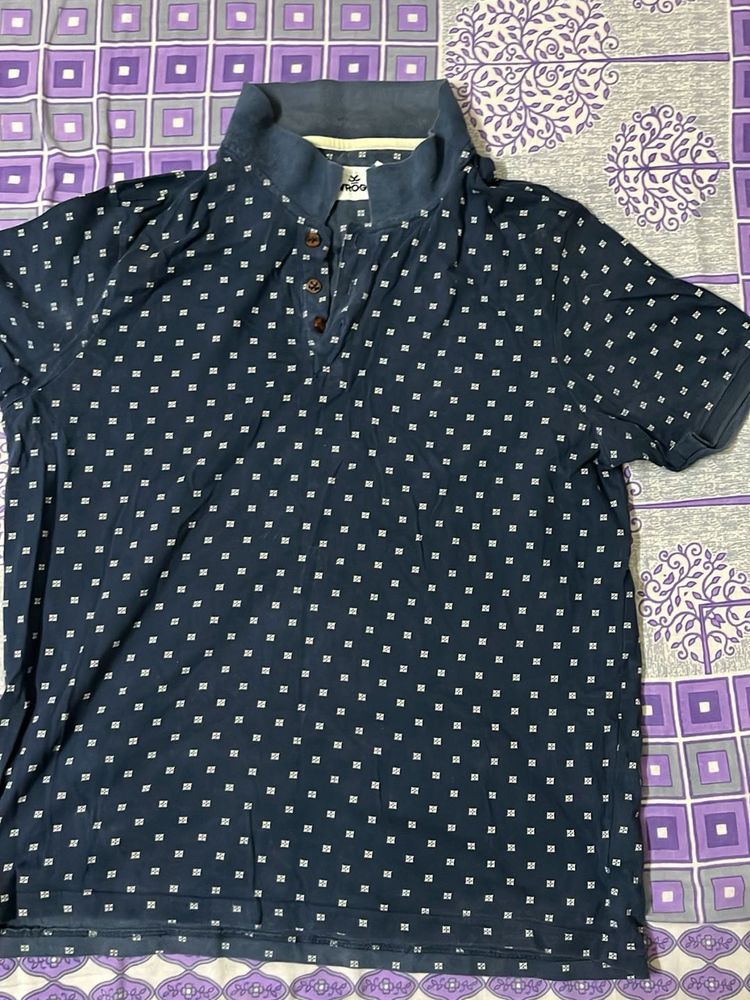 Men's Navy Blue Printed Polo T-Shirt